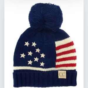C.C Kids Children Girl Boy USA American Flag Knit Beanie Hat 2-6yr
